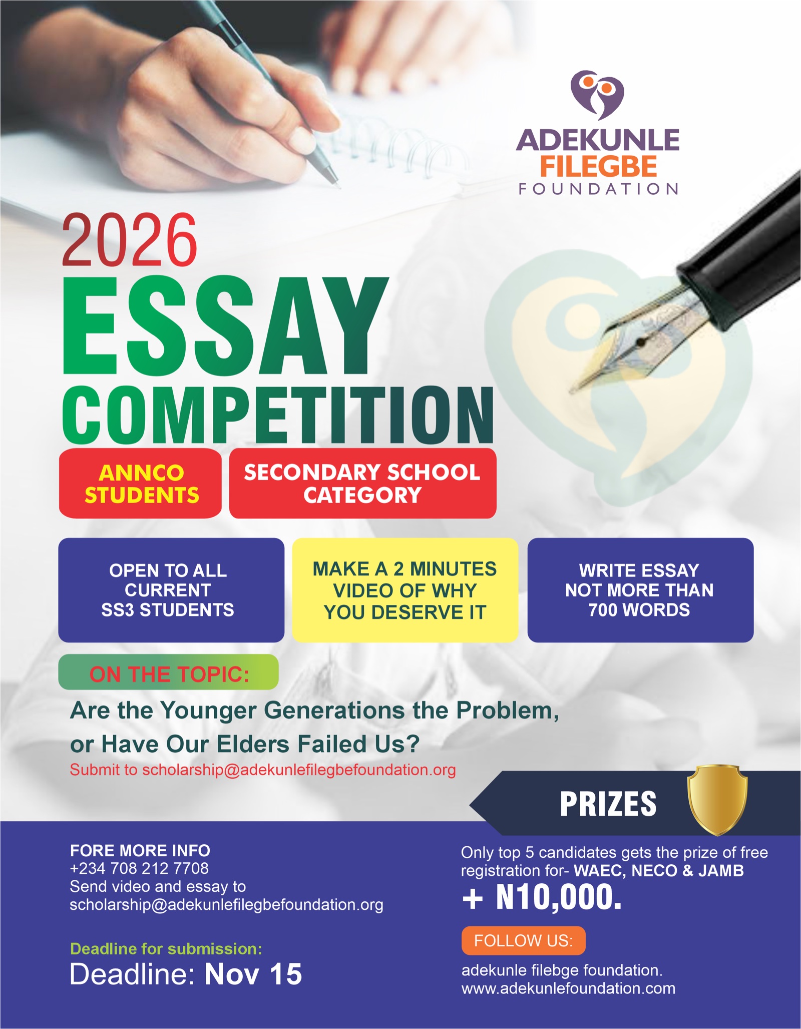 Essay competition poster for ANNCO students.