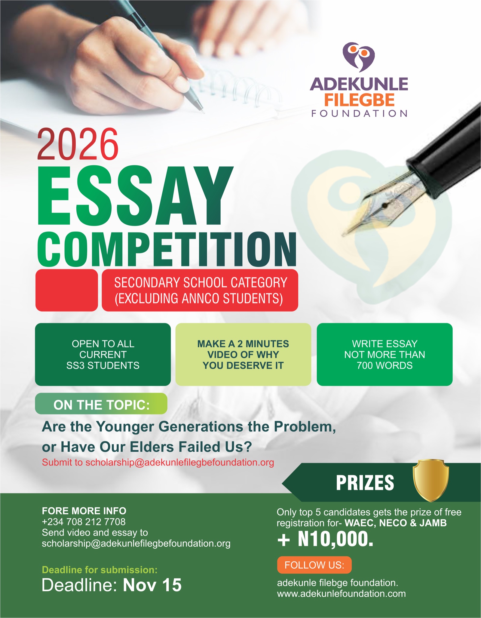 Essay competition poster for secondary school students, other than ANNCO students.